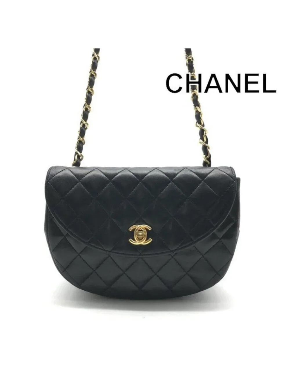 Chanel Chain Shoulder Bag Quilted CC Logo Flap Vintage Black